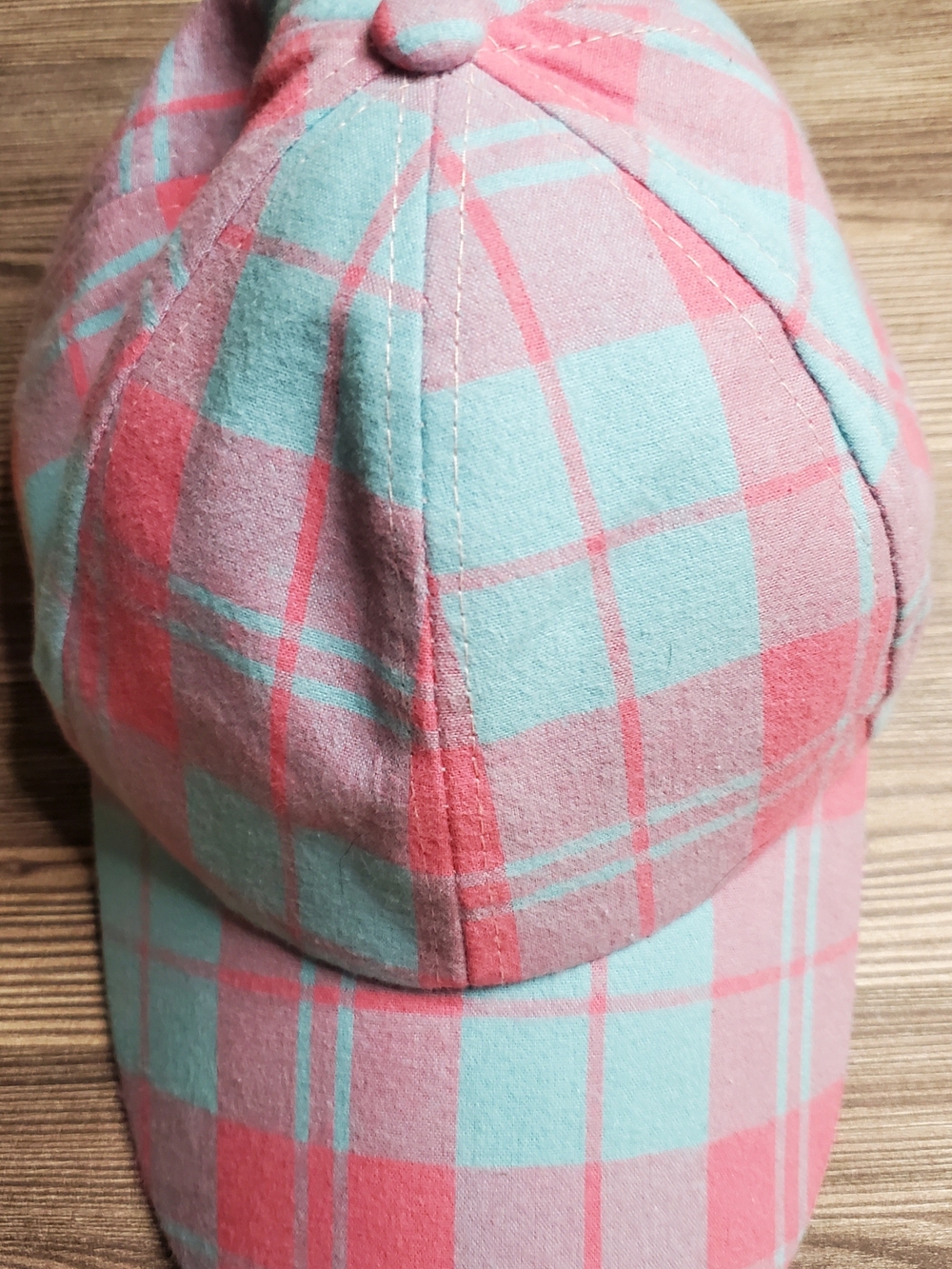 Pastel Pink & Mint Plaid Baseball Cap - Women